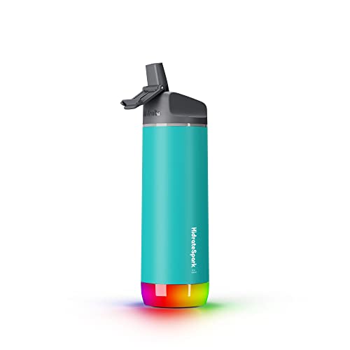 Hidrate Spark - Botella de Agua Inteligente Hecha de Acero, rastrea el Consumo de Agua y Brilla para recordarte Que te Mantengas hidratado, con Paja, 17oz, Azul Verdoso Sea Glass