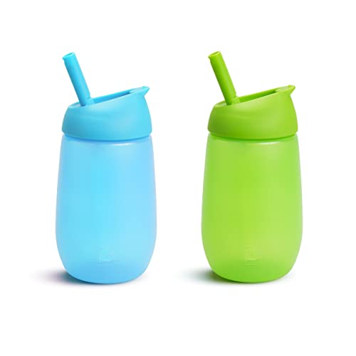Munchkin Set de Vasos de Silicona Infantil Antiderrames para Niños Pequeños y Bebés, con Pajita, Libre de BPA, Fácil de Limpiar, Apto para Lavavajillas, Lote de 2 x 296 ml, Verde/Azul