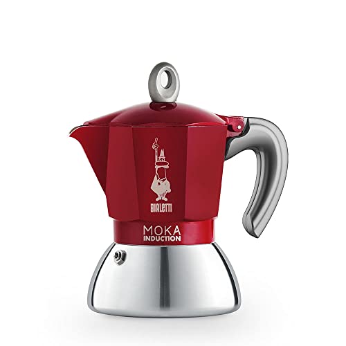 Bialetti - Cafetera Moka de Inducción, Adecuada para todo tipo de Placas, 2 Tazas de Café Espresso (100 Ml), Rojo