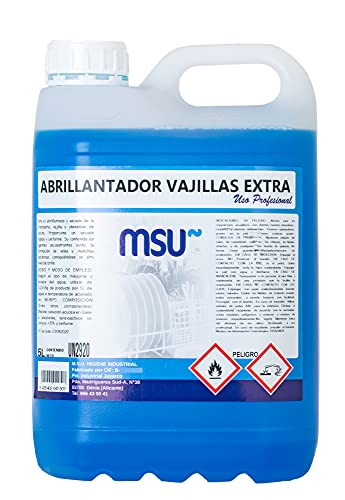 MSU® - Abrillantador Vajillas Extra. Envase 5 Litros - Para el abrillantado y secado de la vajilla y utensilios de cocina en máquinas lavavajillas y túneles de lavado.