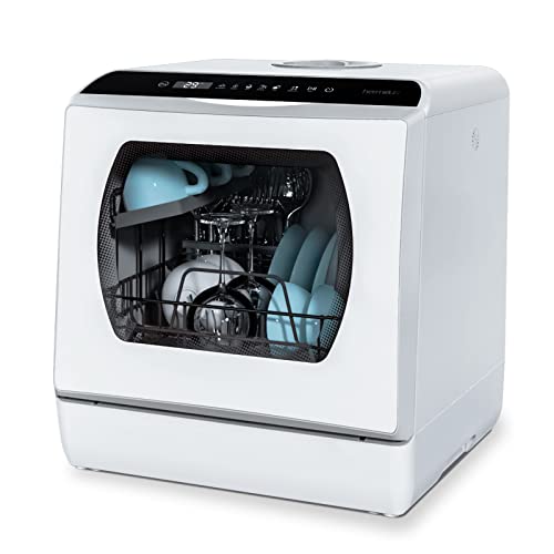 Hermitlux Mini lavavajillas, lavavajillas compacto, para usar con o sin grifo, 43 cm de ancho, para 4 juegos, apto para camping lavavajillas portatil, 175 kWh/año, blanco