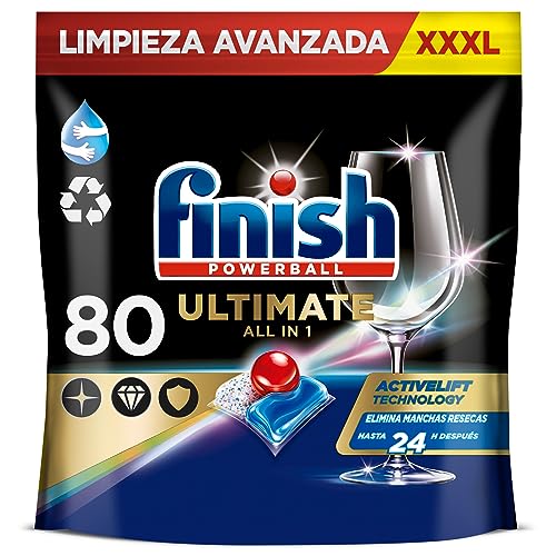 Finish Powerball Ultimate All in 1 Pastillas para el lavavajillas, eficaz contra manchas resecas, 80 pastillas