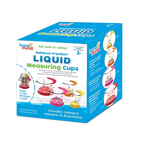 Learning Resources Tazas medidoras de líquidos Rainbow Fraction, Set de 4 Tazas para niños, aptas para el lavavajillas y para Usar con Alimentos, aprende Las fracciones, Volumen y Capacidad, 3, Multi